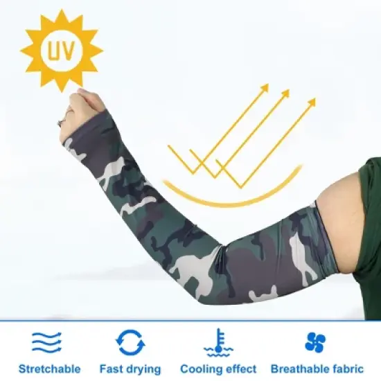 Unique Bargains Basketball Sports Camouflage Cooling Arm Elbow Compression Sleeve Drak Green 1 Pair image {2}