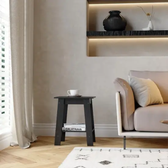 ODK End Table with Double Storage Shelves, Small Space Side Table for Farmhouse Bedroom, Studio Apartment, Entryway image {2}