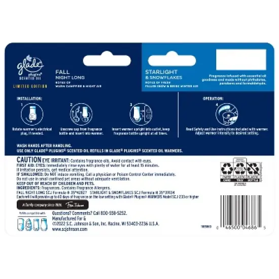 Glade PlugIns Scented Oil Air Freshener - Fall Night Long & Starlight & Snowflakes - 4.69oz/7pk image {2}