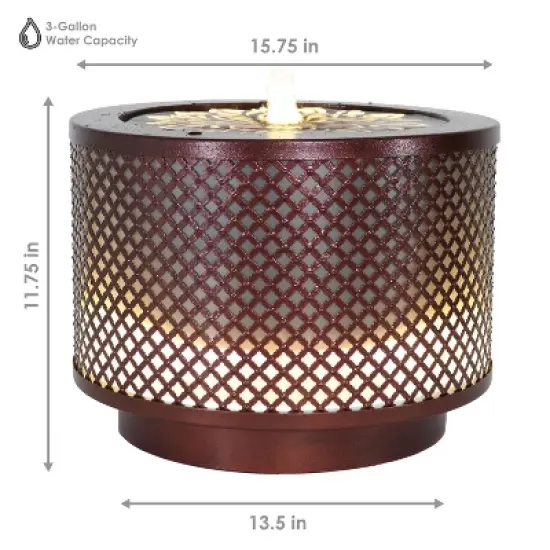 Sunnydaze Repeating Diamond Cylinder Iron Water Fountain with LED Lights - 11.75" image {2}