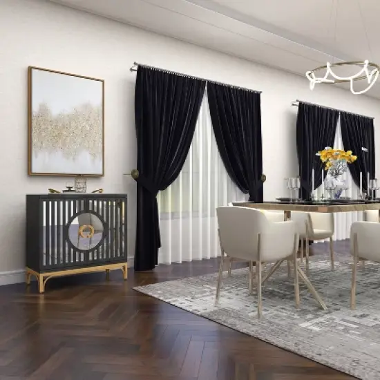 Art Deco Contemporary Mirrored Wood Cabinet Black - Olivia & May image {16}