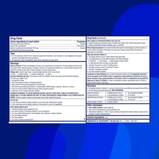 Alka-Seltzer Heartburn + Pain, Aspirin + Antacid Tablets for Fast Pain Relief, Heartburn Relief & Acid Indigestion Relief - 36ct image {5}
