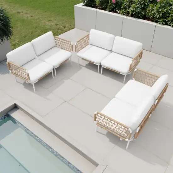 Crestlive products 2PC outdoor rattan design patio sofa for Balcony lawn  Beige image {6}