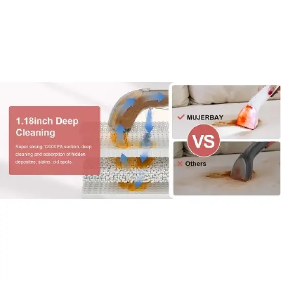 MUJERBAY 12Kpa Upholstery Carpet Cleaner, Portable Spot Cleaner with Wheels & Handle, Cleaner Couch,Car vacuum,Blue image {6}