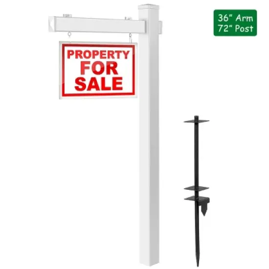 Costway 6' UPVC Real Estate Sign Post Open House Yard Home for Sale White W/Stake image {10}