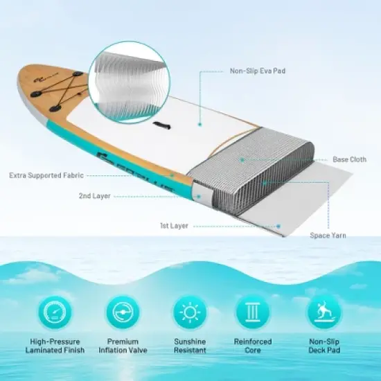 Costway 11' Inflatable Stand Up Paddle Surfboard W/Bag Aluminum Paddle Pump image {6}