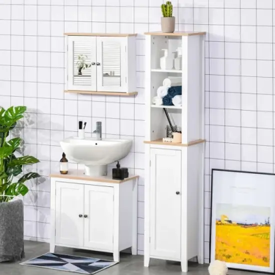 kleankin Wall Mounted Bathroom Medicine Cabinet with Double Mirrored Doors and Adjustable Interior Shelf, White image {4}