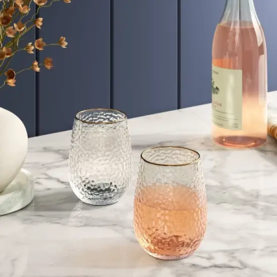 15.88oz Stemless Wine with Hammered and Gold Rim - Threshold&trade; image {1}
