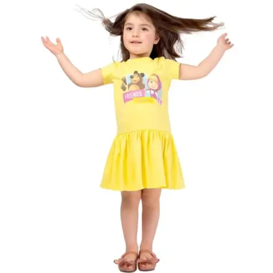 Masha and the Bear Friends Forever Printed Dress, Comfy Dropwaist T-Shirt Style, Machine Washable - Toddler image {3}