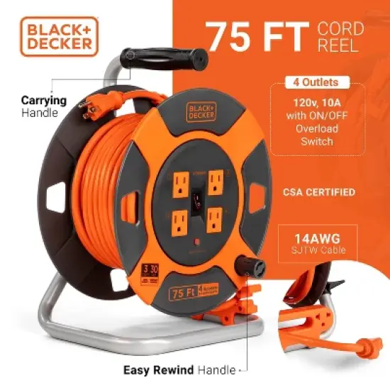 BLACK+DECKER 75' Cord Reel 14AWG 4 Outlets image {2}
