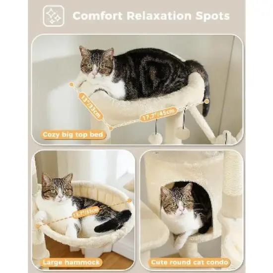 QuestaPack 59" Cat Tree, Tall Cat Tree for Large Cat, Multi-Level Cat Tower with 3 Removable Pompom Sticks image {3}