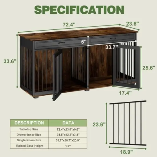 Famapy Dog Crate 72.4" Furniture Style Design Dog Crate with Drawers and Dividers Functional & Tailored for Your Furry Friends image {6}