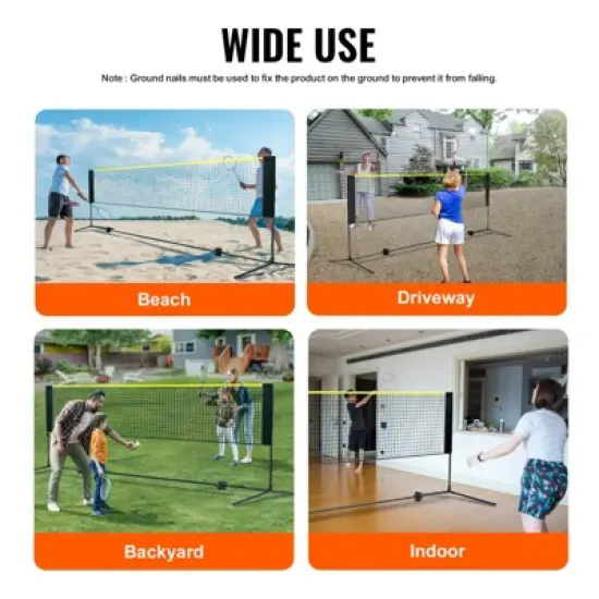 VEVOR Badminton Net, Height Adjustable Volleyball Net, 14ft Wide Foldable Pickleball Net, Portable Easy Setup Tennis Net Set with Poles, Stand image {6}