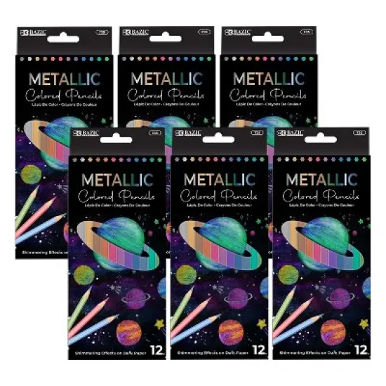 BAZIC Products&reg; Metallic Colored Pencils, 12 Per Pack, 6 Packs image {5}