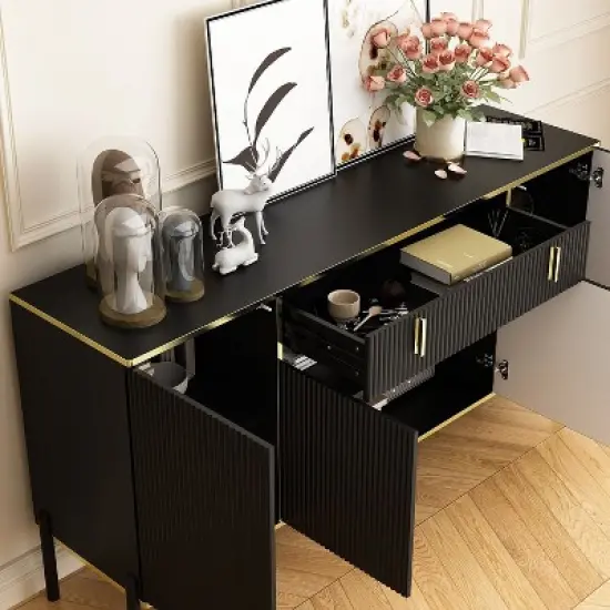 FUFU&GAGA Wave Finish 4 Door Floor Standing Sideboard with Adjustable Shelves image {6}