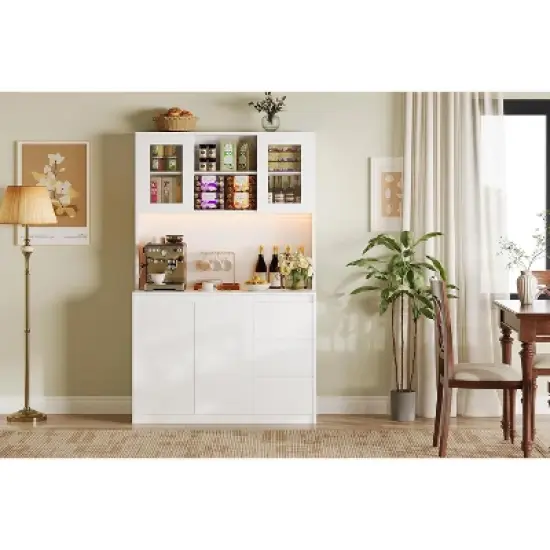 Homhougo 71" Tall Kitchen Cabinet with Adjustable Shelves, Microwave Stand & Storage Hutch, Corner Pantry Cabinet, Grey image {9}