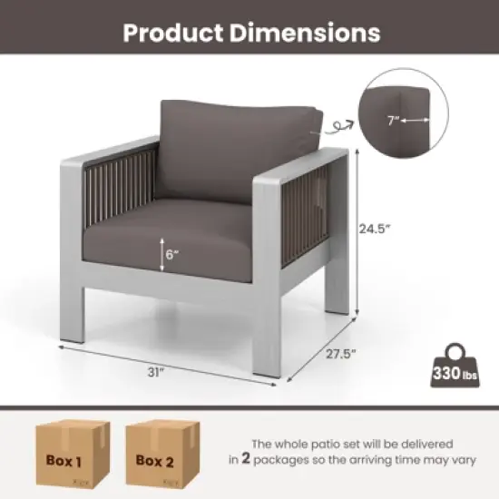 Tangkula 4 Pieces Patio Furniture Set Aluminum w/ Cushions & Tempered Glass Tabletop image {3}