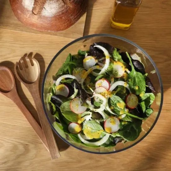 Gibson Elite Wildgreens Large Glass Salad Bowl Set with Acacia Serving Utensils image {4}