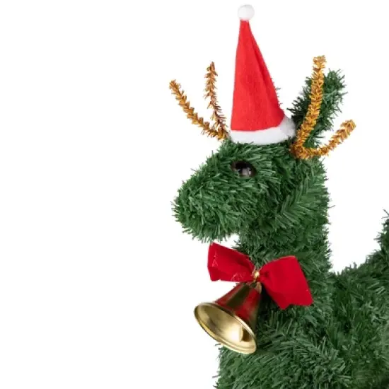 Northlight Reindeer with Santa Hat, Bell and Bow Artificial Pine Christmas Decoration - 16" image {7}