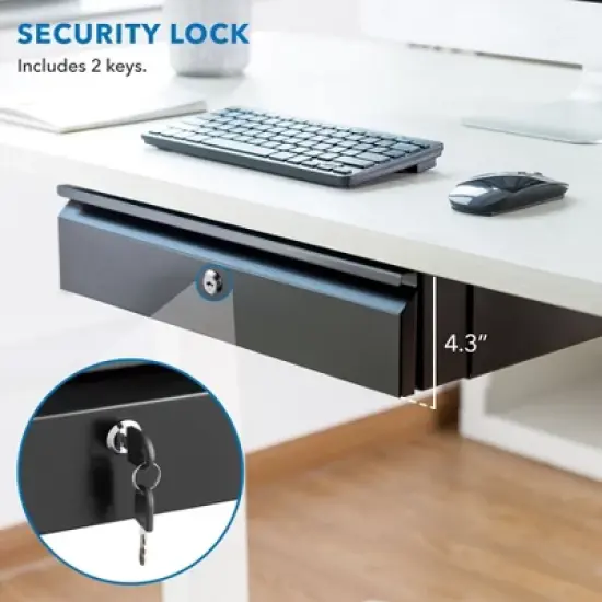 Mount-It! Under Desk Pull-Out Drawer with Lock and 2 Keys Included | Mounts to Desktops Tables and Workbenches Over 0.71 Inches Thick | Matte Black image {1}
