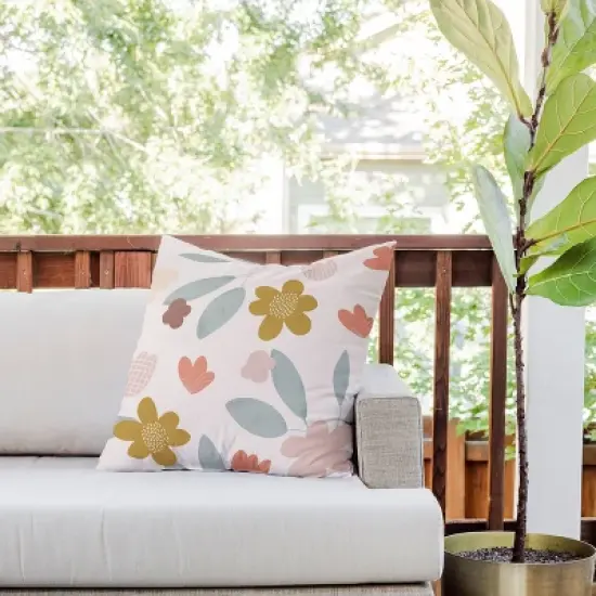 20"x20" Deny Designs Menina Lisboa Spring Colorful Flowers Square Outdoor Throw Pillow Blue image {2}