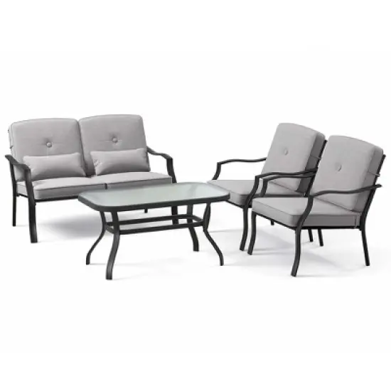 Costway 4 PCS Patio Furniture Set Outdoor Conversation Sofa Tempered Glass Coffee Table image {9}