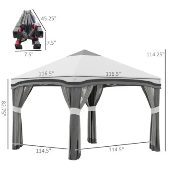DSVIMOY 10'*10' Pop Up Canopy Tent with Netting, Instant Tents for Parties, Height Adjustable for Outdoor, Patio, Gray, 116.5"*116.5"*114.25" image {2}