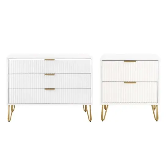 Manhattan Comfort Dumbo 2pc Modern 3 Drawer Dresser and 2 Drawer Nightstand Set image {22}