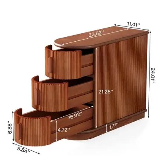 Resenkos Nightstand, Night Stand,Wood End Table, Narrow Side Table Nightstand with 3-drawer, image {3}