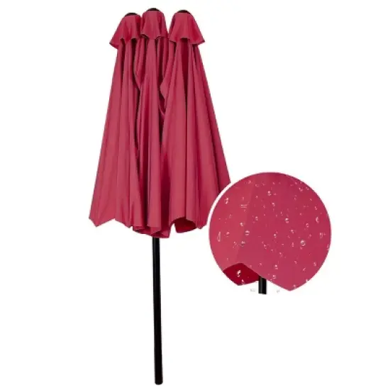 Tangkula 15 ft Outdoor Patio Umbrella Double-Sided Shade Offset Wine Red image {6}