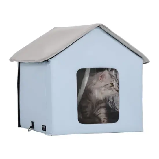 VEVOR Heated Cat House, Outdoor Kitty Shelter with Adjustable Temperature and Timer, 600D Oxford Cloth Foldable Cat Shelter, Blue (Small) image {8}