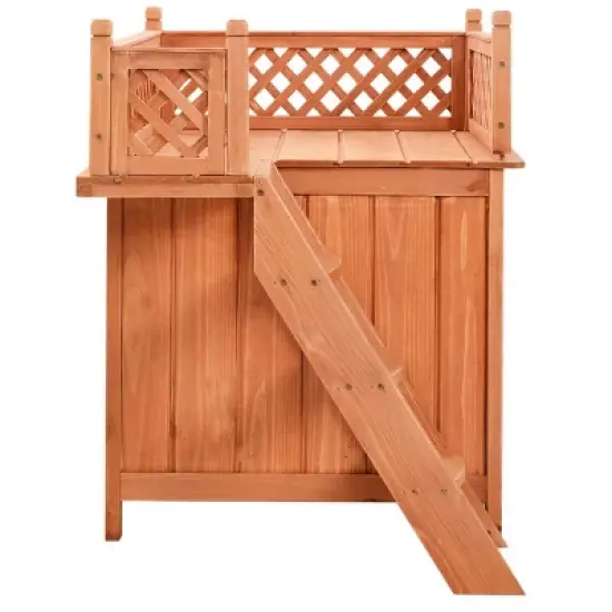 Tangkula Wooden Puppy Dog House Wood Pet Room w/ Raised Roof for Balcony image {4}