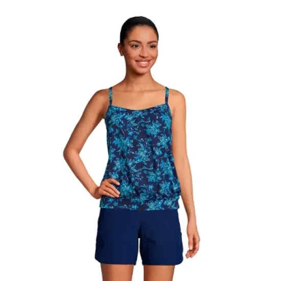 Lands' End Women's Mastectomy Chlorine Resistant Blouson Tummy Hiding Tankini Top Swimsuit Adjustable Straps image {7}