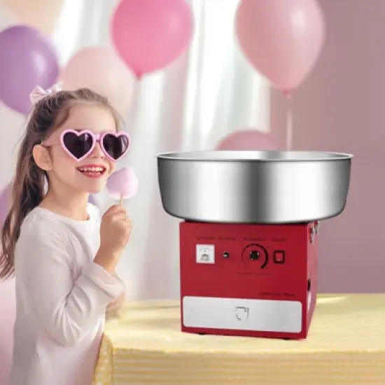 VEVOR Electric Cotton Candy Machine, 1000W Commercial Candy Floss Maker with 20.5 in Stainless Steel Bowl, Sugar Scoop, and Drawer, Red image {1}