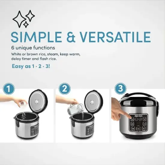 Aroma 64 Ounces Digital Cool-Touch Rice Cooker and Food Steamer, Stainless Restored image {3}