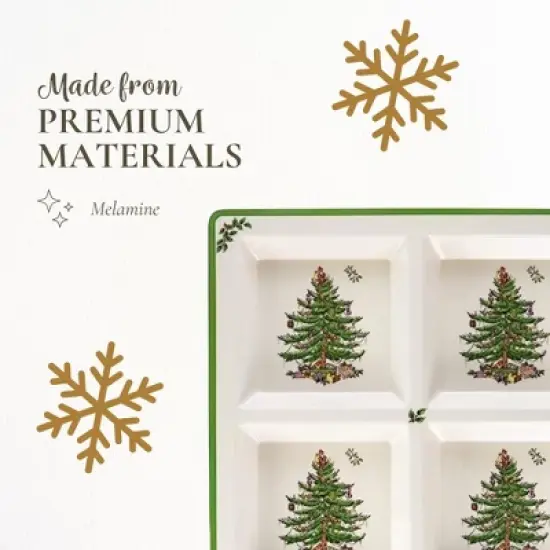 Spode Christmas Tree Melamine 4-Section Tray, 13.5-Inch Divided Holiday Serveware for Nuts, Candy, Condiments - Festive Tableware image {3}