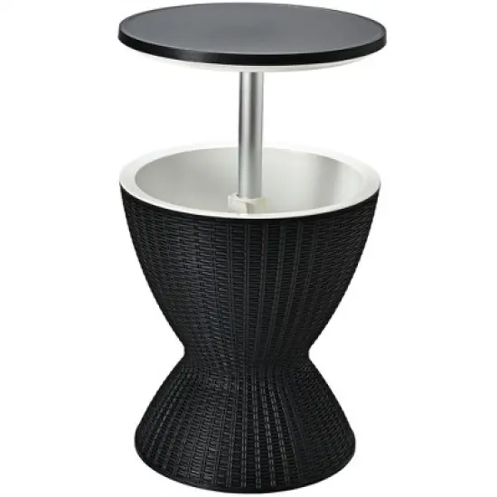 Costway 8 Gallon 3 in 1 Patio Rattan Cooler Bar Table Adjust Ice Bucket Brown\Black image {9}