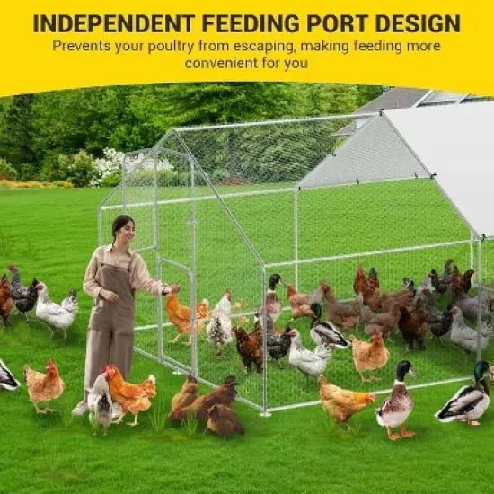 Chicken Coop Run,Large Walk-in Metal with Waterproof UV-Resistant Cover, Lockable Doors,Heavy-Duty Galvanized Steel Poultry Cage for Outdoor Backyard image {5}