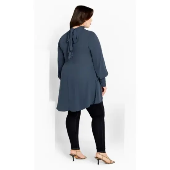 Women's Plus Size Neck Tie Tunic - Navy | CITY CHIC image {2}
