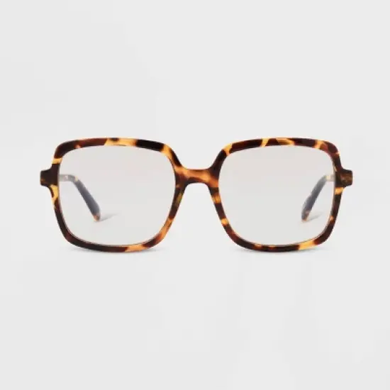 Women's Tortoise Print Shiny Plastic Square Blue Light Filtering Reading Glasses - Universal Thread&trade; Dark Brown image {2}