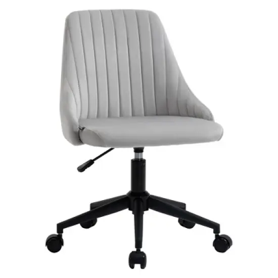 Vinsetto Mid-Back Office Chair, Velvet Fabric Swivel Scallop Shape Computer Desk Chair for Home Office or Bedroom image {6}