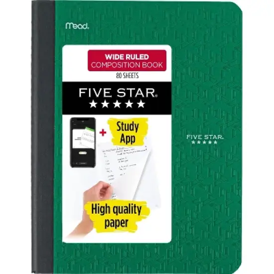 Five Star 80pg Wide Ruled Composition Notebook 9.75"x7.5": Flexible Cover, Acid-Free, Rounded Corners, Adult Stationery image {10}
