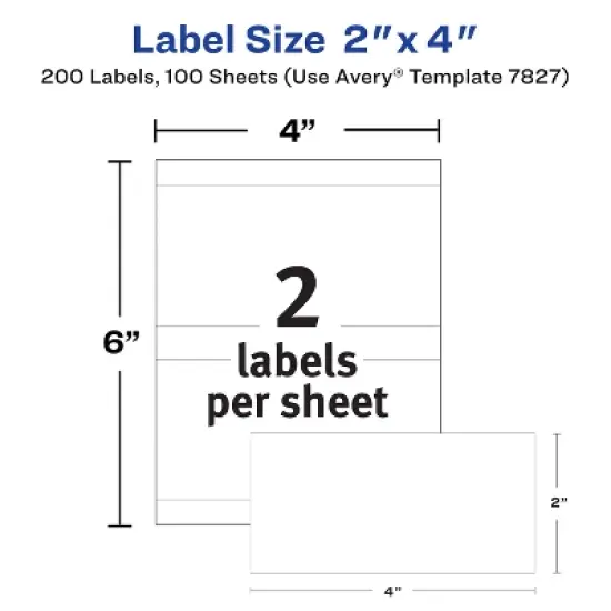 Avery Printable All-Purpose Removable Labels, 2" x 4", White Labels, 2 Packs, 200 Customizable Blank Labels Total (7827) image {2}