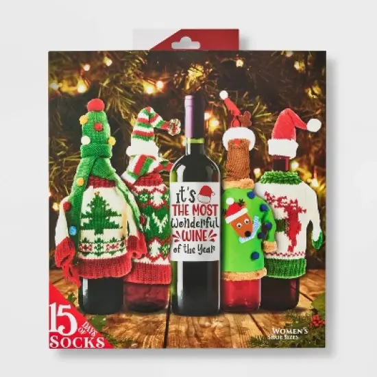 Women's 'The Most Wonderful Wine of the Year' 15 Days of Socks Advent Calendar - Assorted Colors 4-10 image {1}