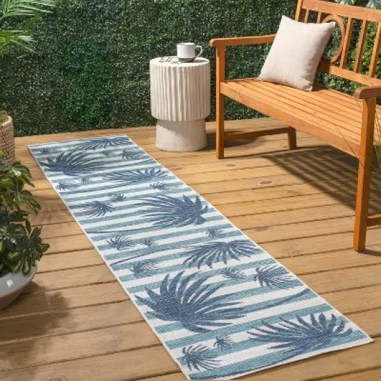 JONATHAN Y Veronica Classic Beach Stripe and Palm Leaf Indoor/Outdoor Area Rug image {6}