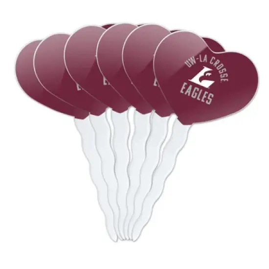 NCAA University of Wisconsin - La Crosse University Eagles Heart Love Cupcake Picks Toppers Decoration Set of 6 image {7}