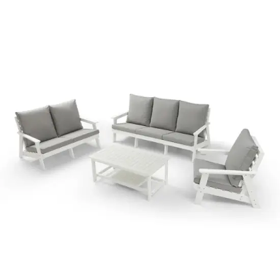 Outdoor Loveseat, Sofa Chair with Cushion, HIPS Frames, Stainless Steel Hardware, Comfortable Armrests Garden Sofa Furniture for Porch, Balcony White image {3}