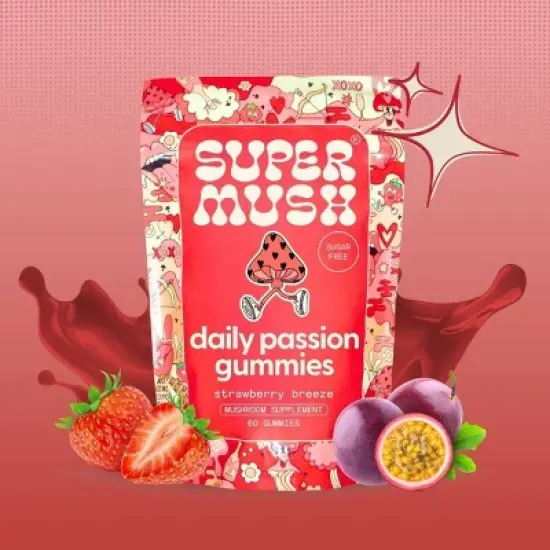 SuperMush Daily Passion Mushroom Vegan Supplement Gummies - 60ct/30 Servings image {4}