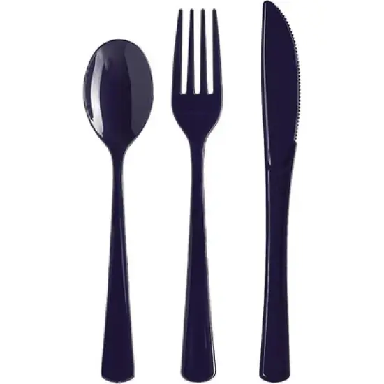 Exquisite Solid Color Plastic Utensil Cutlery Set Forks Spoons Knives- 150 Pack image {9}