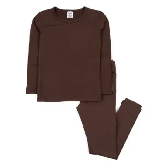 Leveret Kids Two Piece Neutral Solid Color Thermal Pajamas image {4}